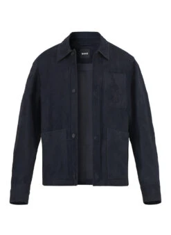 BOSS Black, Lederjacke Markuedo, Ziegenvelours Ungefüttert, Dunkelblau