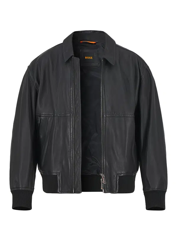 BOSS Orange, Lederjacke Joberg, Schafnappa, schwarz BOSS Orange, Lederjacke Joberg, Schafnappa, Schwarz -Herrenausstatter Verkaufe 447269 norm