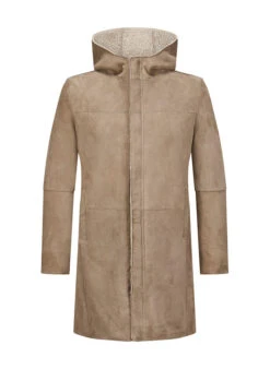 MILESTONE, Kapuzenmantel MSAlerio, Ziegenvelours Webpelz, Stein