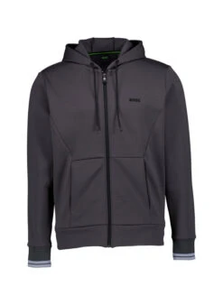 BOSS Green, Sweatjacke, Baumwolle, Dunkelgrau