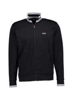BOSS Green, Sweatjacke Zone, Baumwolle, Schwarz