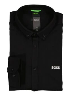 BOSS Green, Hemd, Regular Fit, Jersey Atmungsaktiv, Schwarz