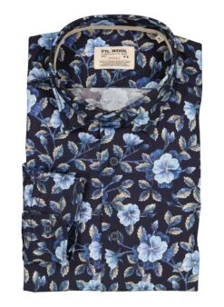 FIL NOIR, Hemd, Shaped Fit, Baumwolle, Blau Floral