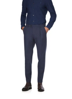 Bugatti, Bundfaltenhose, Mikrofaser-Stretch, Blau Meliert