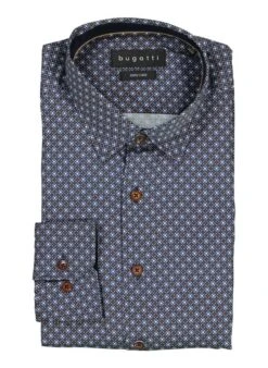 Bugatti, Hemd, Baumwolle, Marine Gemustert