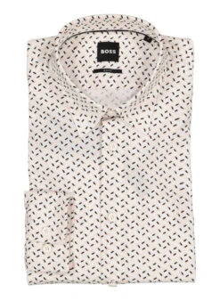 BOSS Black, Hemd Roan, Slim Fit, Mikrofaser Atmungsaktiv, Weiß Gemustert