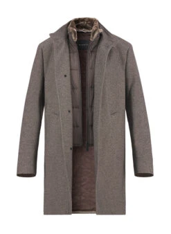 Bugatti, Mantel, Mikrofaser Wattiert, Taupe Meliert