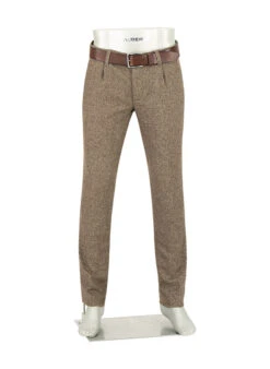 Alberto, Bundfaltenhose Lou, Regular Fit, Wolle-Seide Waschbar, Braun Gemustert