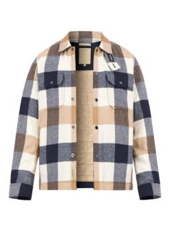 WOOLRICH, Overshirt, Wolle Daunenfutter, Creme Kariert