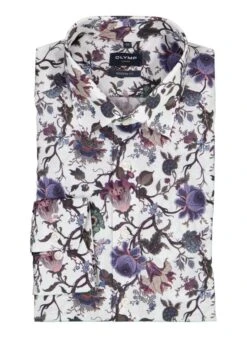 OLYMP, Hemd, Modern Fit, Baumwolle, Weiß Floral
