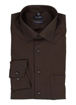 OLYMP, Hemd, Modern Fit, Baumwolle, Braun