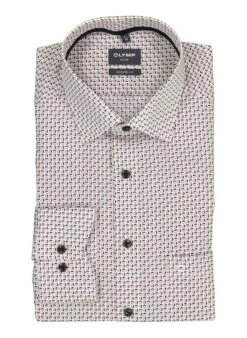 OLYMP, Hemd, Modern Fit, Baumwolle, Weiß-blau Gemustert