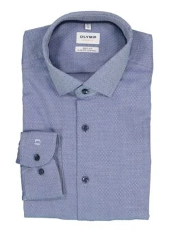 OLYMP, Hemd, Body Fit, Baumwoll-Stretch Climate Control, Marine Gemustert