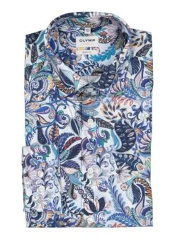 OLYMP, Hemd, Body Fit, Baumwolle, Blue-multicolor Floral