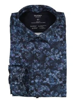 OLYMP, Hemd, Body Fit, Jersey Schnelltrocknend, Marine Floral