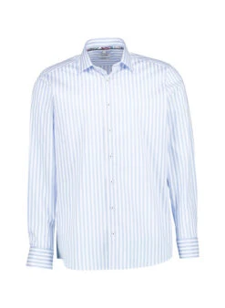 OLYMP, Hemd, Body Fit, Baumwoll-Stretch, Hellblau-weiß Gestreift