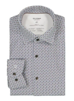 OLYMP, Hemd, Body Fit, Jersey Schnelltrocknend, Weiß-bleu Gemustert