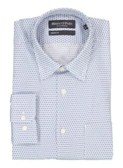 Marc O'Polo, Hemd, Shaped Fit, Bio Baumwolle, Blau Gemustert