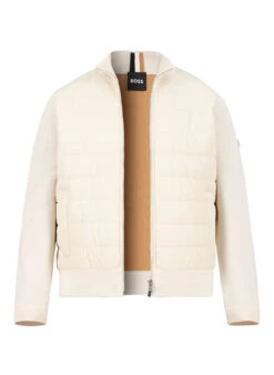 BOSS Black, Strickblouson Hernesto, Baumwolle-Wolle Wattiert, Ecru