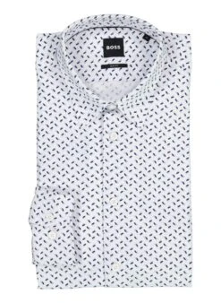 BOSS Black, Hemd Roan, Slim Fit, Mikrofaser Atmungsaktiv, Weiß-blau Gemustert