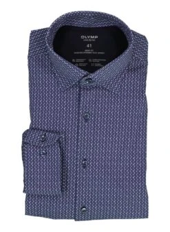 OLYMP, Hemd, Body Fit, Jersey Schnelltrocknend, Marine Gemustert
