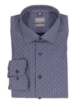 OLYMP, Hemd, Comfort Fit, Baumwoll-Stretch Climate Control, Marine Gemustert