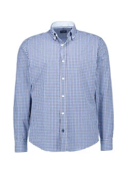 OLYMP, Hemd, Regular Fit, Baumwolle, Marine-weiß Kariert