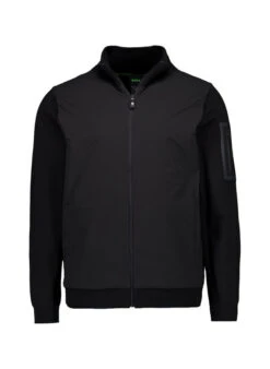 BOSS Green, Sweatjacke Momentum, Wolle-Mikrofaser, Schwarz